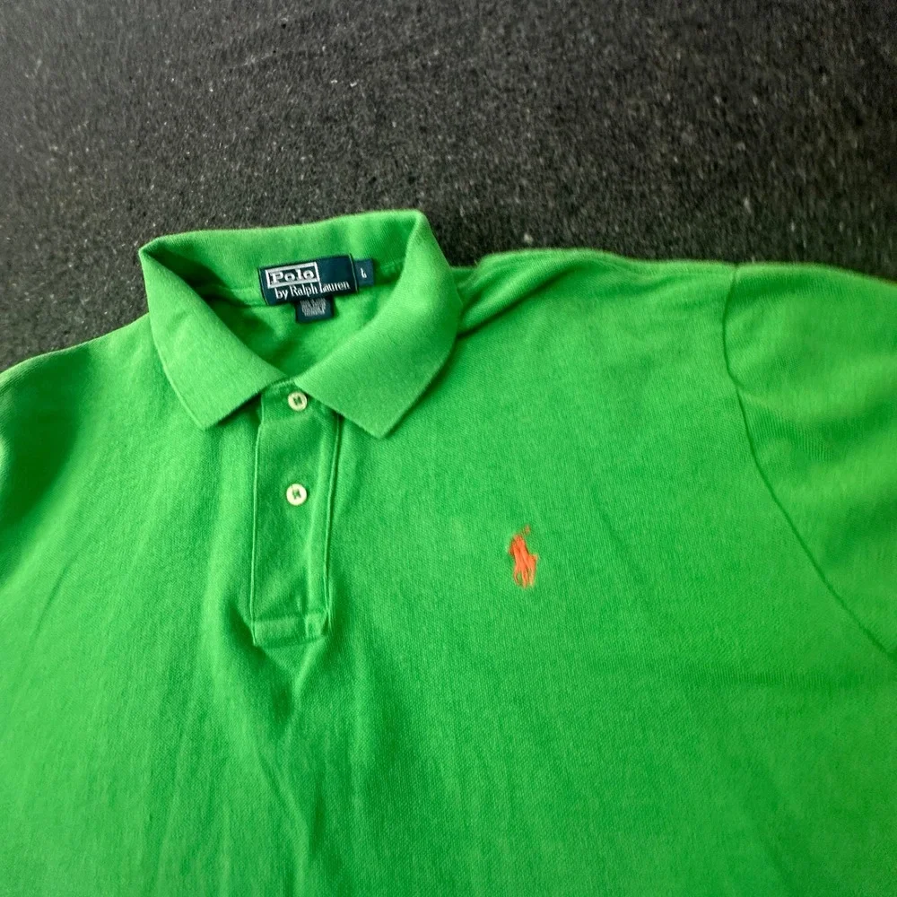 Polo Ralph Lauren Polo Shirt Mens Large Green Classic Fit Pique Cotton SS
